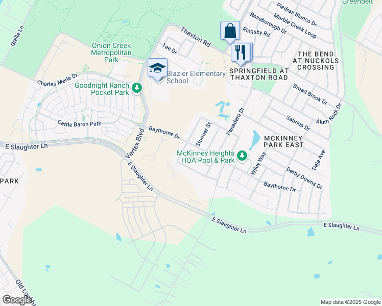map of restaurants, bars, coffee shops, grocery stores, and more near 6301 Baythorne Drive in Austin