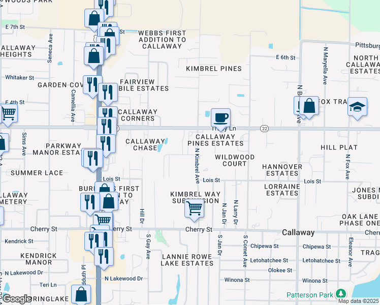 map of restaurants, bars, coffee shops, grocery stores, and more near 6101 Harvey Street in Panama City