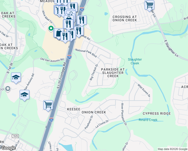 map of restaurants, bars, coffee shops, grocery stores, and more near 10300 Yellowstone Drive in Austin