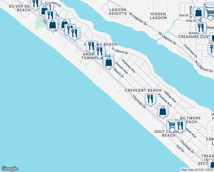 map of restaurants, bars, coffee shops, grocery stores, and more near 6415 Thomas Drive in Panama City Beach