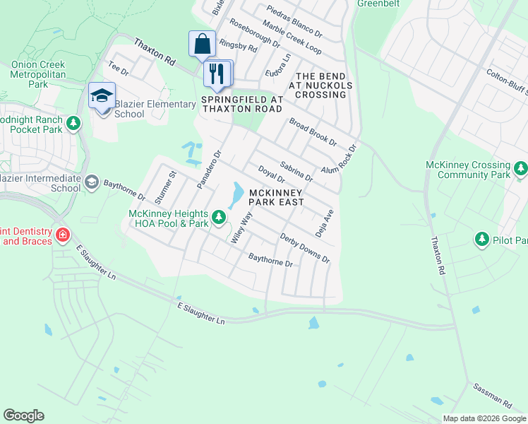 map of restaurants, bars, coffee shops, grocery stores, and more near 6720 Walkup Lane in Austin