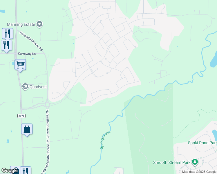 map of restaurants, bars, coffee shops, grocery stores, and more near 8543 Tynan Ridge Drive in Magnolia