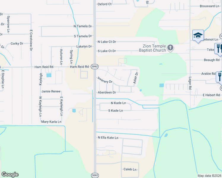 map of restaurants, bars, coffee shops, grocery stores, and more near 5805 Turnberry Drive in Lake Charles