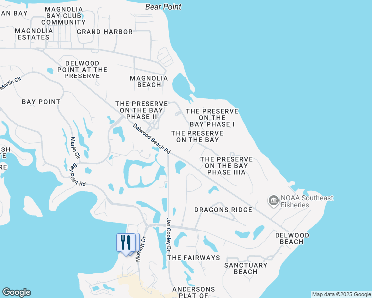 map of restaurants, bars, coffee shops, grocery stores, and more near 3206 Preserve Trail in Panama City Beach