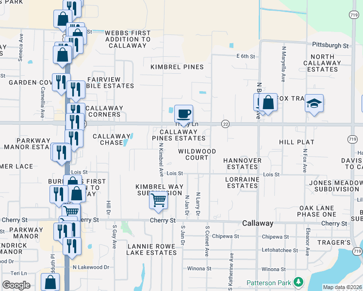 map of restaurants, bars, coffee shops, grocery stores, and more near 266 North Charlene Drive in Panama City