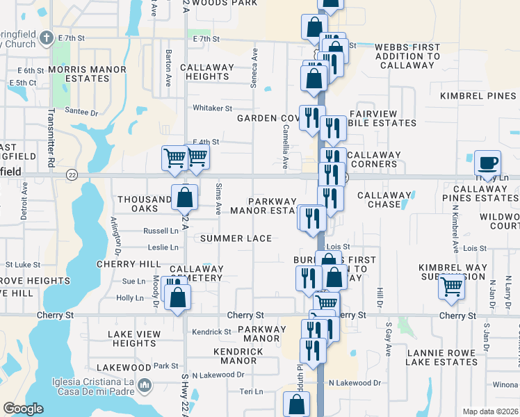 map of restaurants, bars, coffee shops, grocery stores, and more near 5318 Ella Street in Panama City