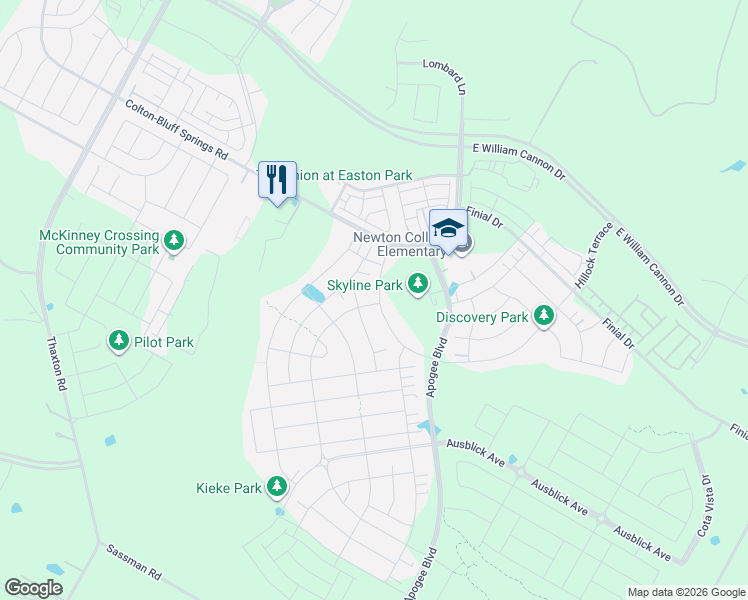 map of restaurants, bars, coffee shops, grocery stores, and more near 7880 Hillock Terrace in Austin