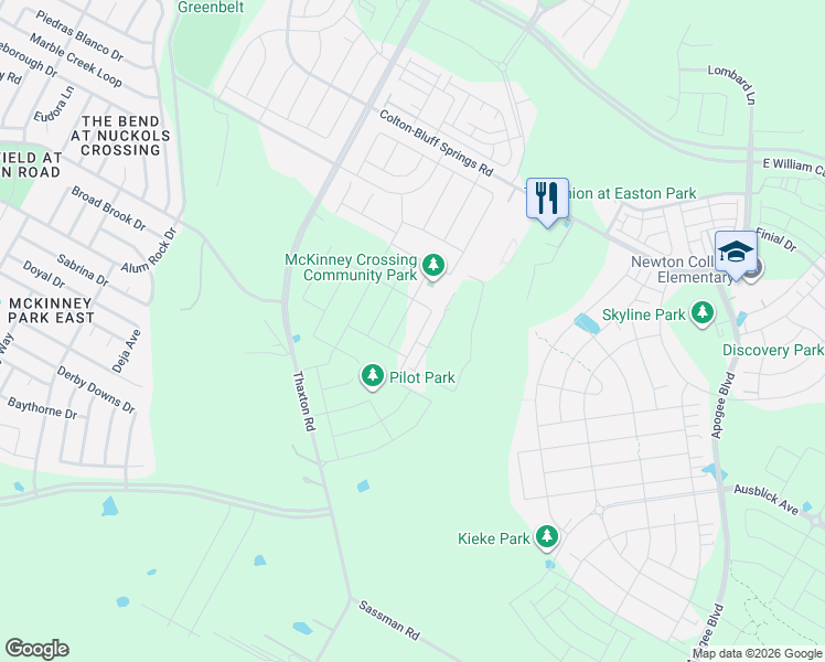 map of restaurants, bars, coffee shops, grocery stores, and more near 7607 Colton-Bluff Springs Rd in Austin
