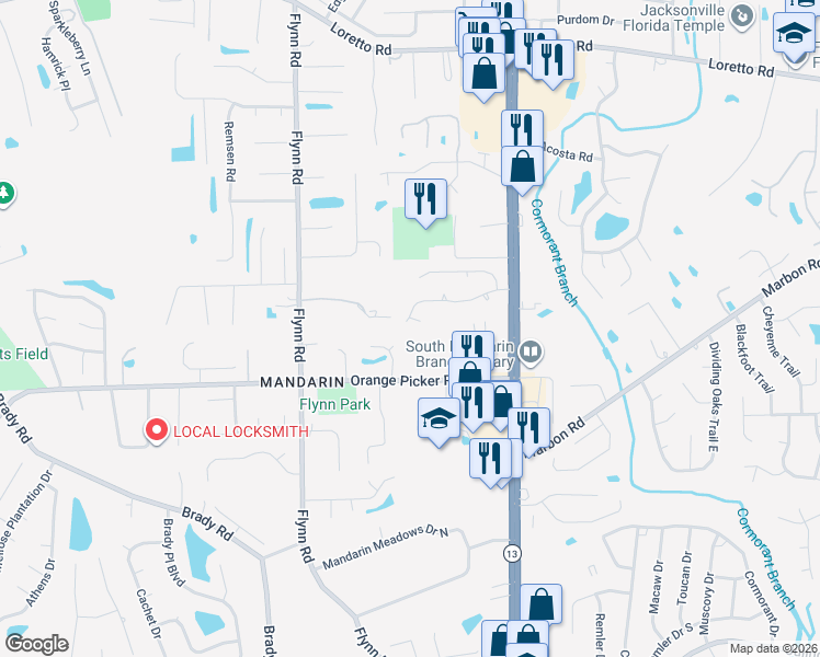 map of restaurants, bars, coffee shops, grocery stores, and more near 11559 Sweetholly Way in Jacksonville
