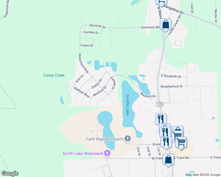 map of restaurants, bars, coffee shops, grocery stores, and more near 1945 Galway Drive in Vidor