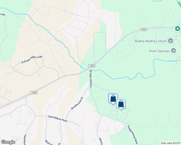 map of restaurants, bars, coffee shops, grocery stores, and more near 16109 Crystal Hills Drive in Austin