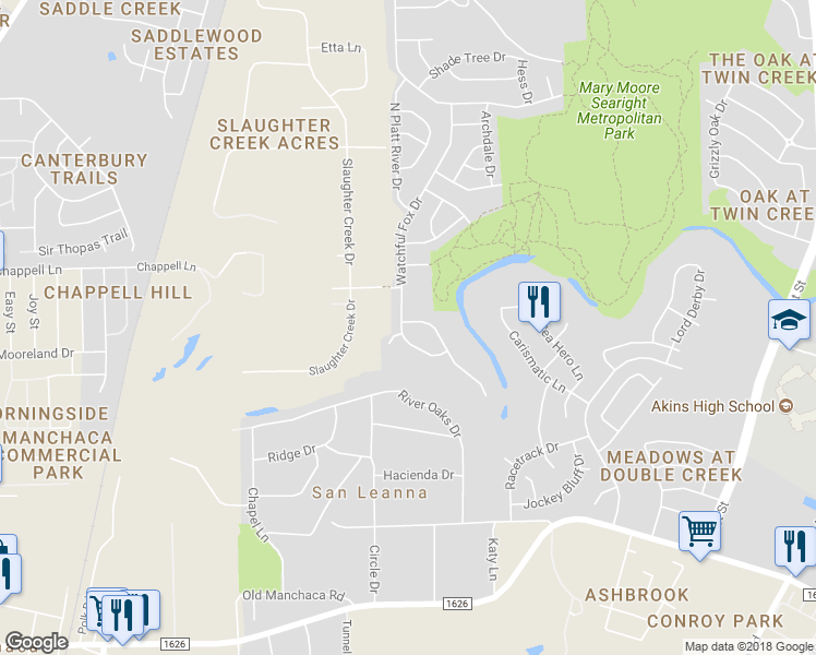 map of restaurants, bars, coffee shops, grocery stores, and more near 11011 Watchful Fox Drive in Austin