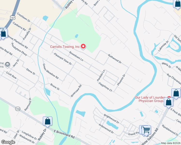 map of restaurants, bars, coffee shops, grocery stores, and more near 904 Canberra Road in Lafayette