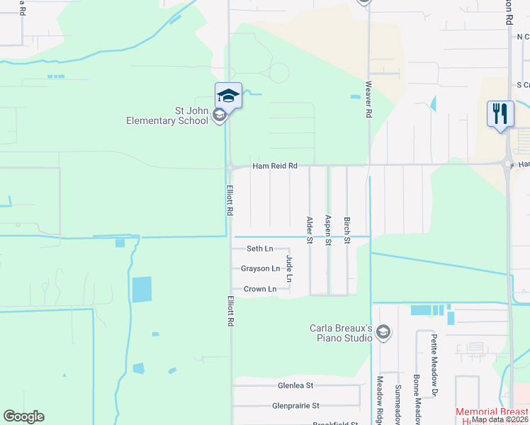 map of restaurants, bars, coffee shops, grocery stores, and more near 5734 Delord Ln in Lake Charles