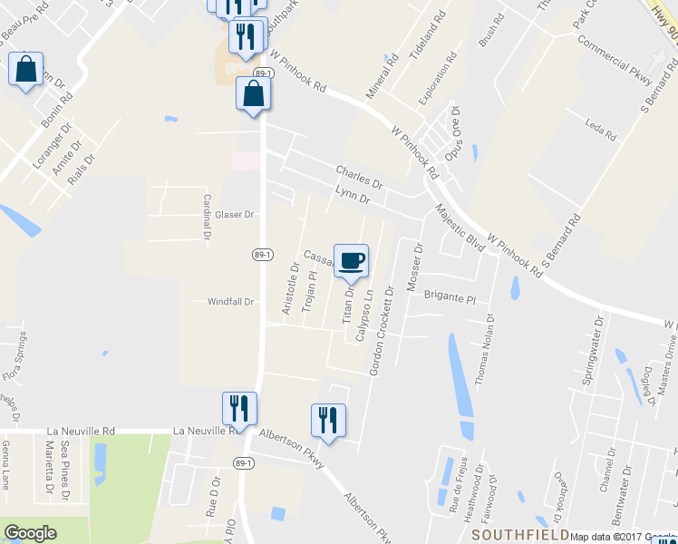 map of restaurants, bars, coffee shops, grocery stores, and more near 120 Socrates Place in Lafayette