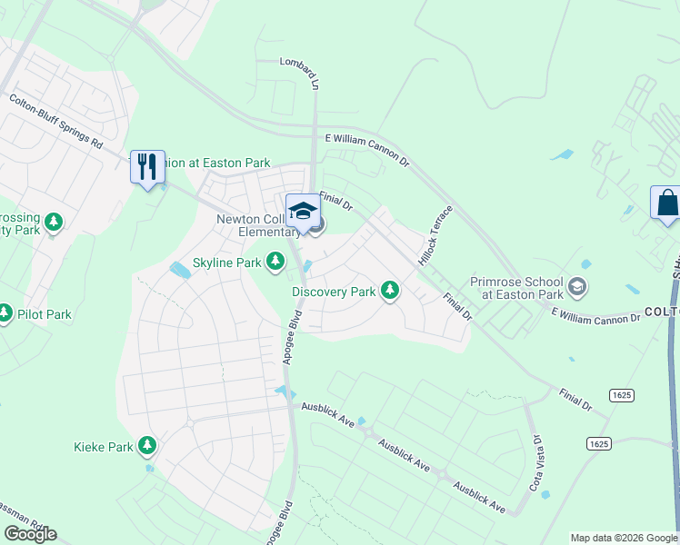 map of restaurants, bars, coffee shops, grocery stores, and more near 8113 Talferd Trail in Austin