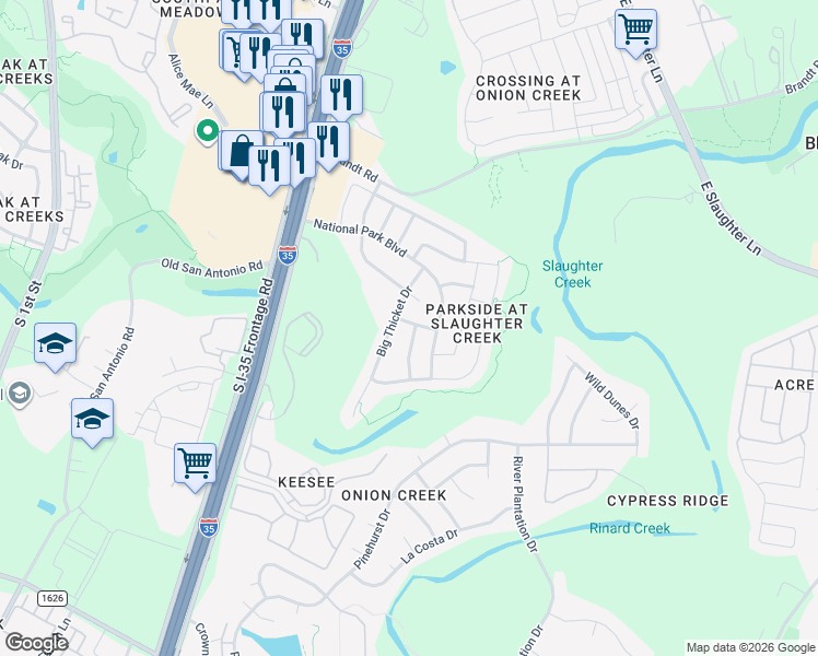 map of restaurants, bars, coffee shops, grocery stores, and more near 10300 Yellowstone Drive in Austin