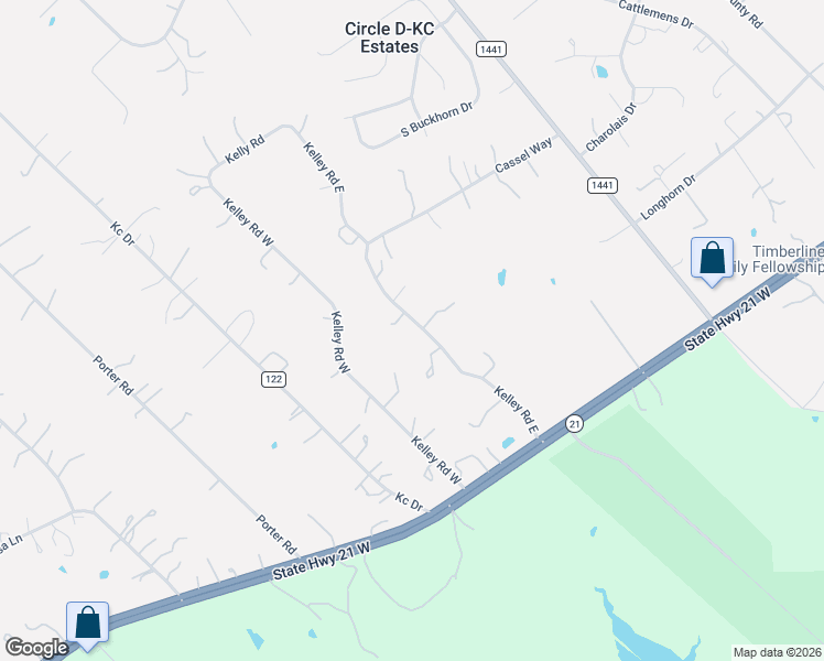 map of restaurants, bars, coffee shops, grocery stores, and more near 453 Kelley Road East in Bastrop