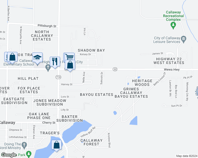 map of restaurants, bars, coffee shops, grocery stores, and more near 293B Sukoshi Drive in Panama City