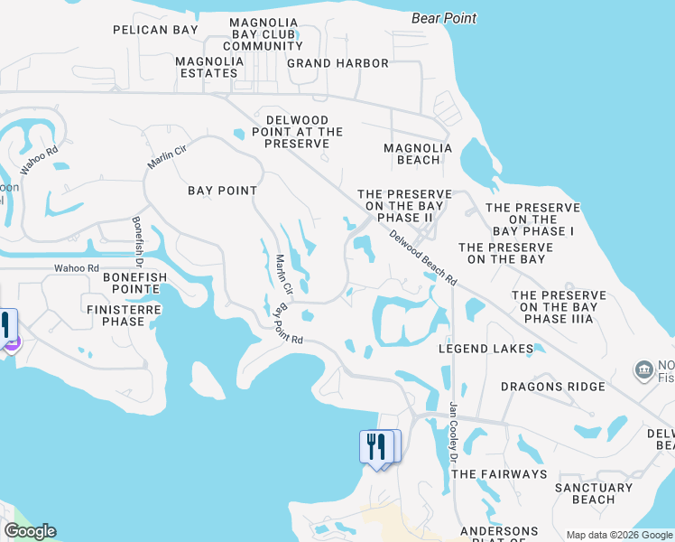 map of restaurants, bars, coffee shops, grocery stores, and more near 4300 Bay Point Road in Panama City Beach