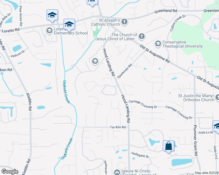 map of restaurants, bars, coffee shops, grocery stores, and more near 4218 Weatherwood Estates Drive in Jacksonville