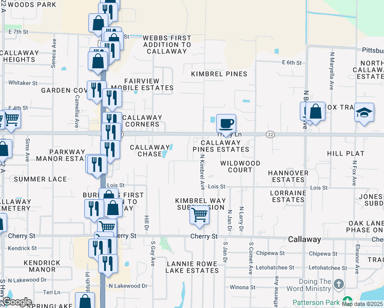 map of restaurants, bars, coffee shops, grocery stores, and more near 6023 Harvey Street in Panama City