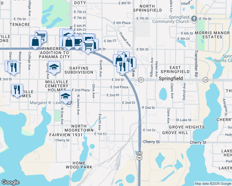 map of restaurants, bars, coffee shops, grocery stores, and more near 229 Central Avenue in Panama City