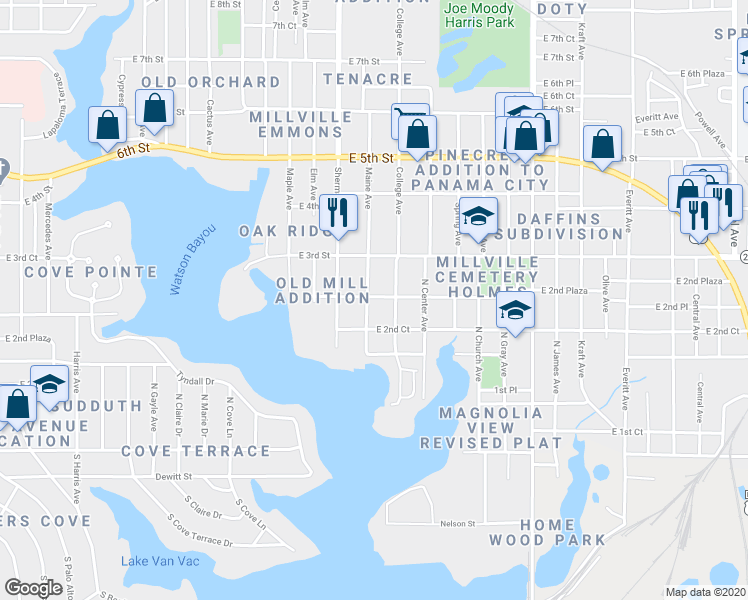 map of restaurants, bars, coffee shops, grocery stores, and more near 216 Maine Avenue in Panama City
