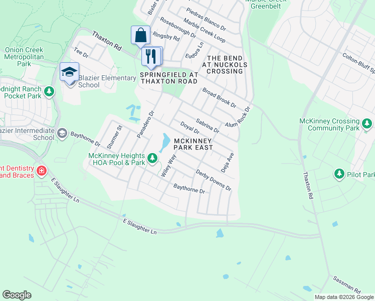map of restaurants, bars, coffee shops, grocery stores, and more near 6720 Walkup Lane in Austin