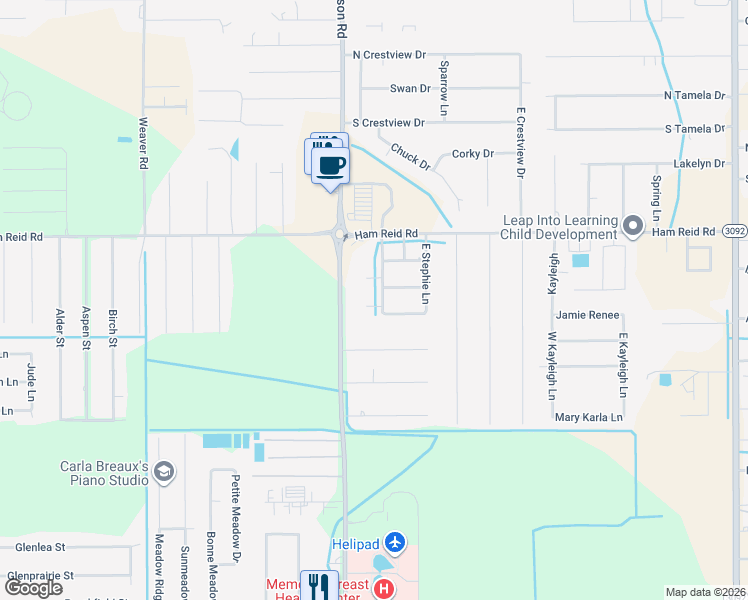 map of restaurants, bars, coffee shops, grocery stores, and more near 5828 West Stephie Lane in Lake Charles