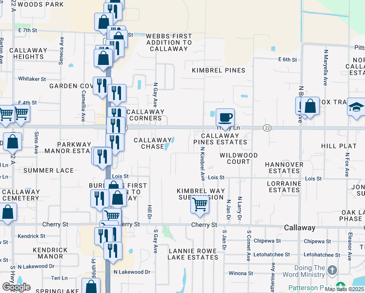 map of restaurants, bars, coffee shops, grocery stores, and more near 6023 Harvey Street in Panama City