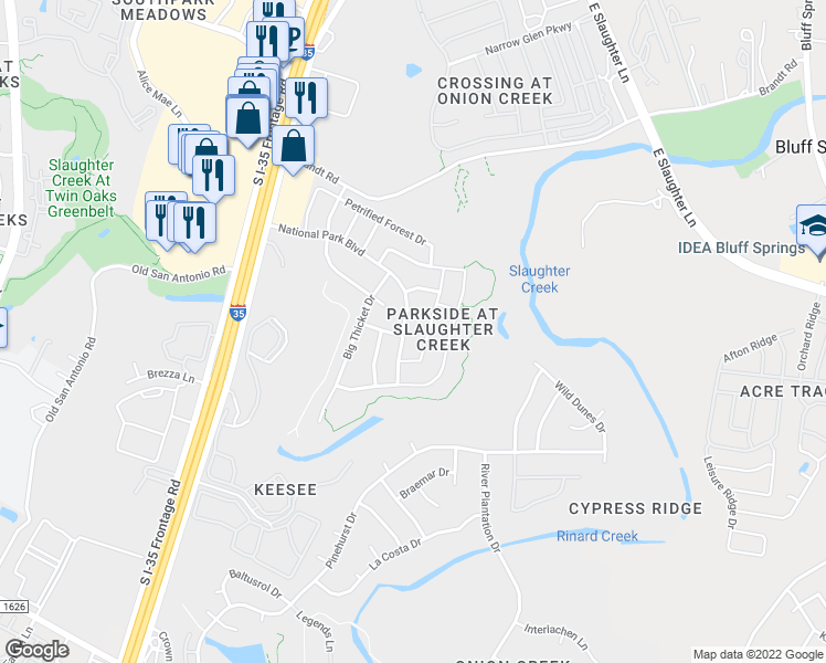 map of restaurants, bars, coffee shops, grocery stores, and more near 2432 National Park Boulevard in Austin