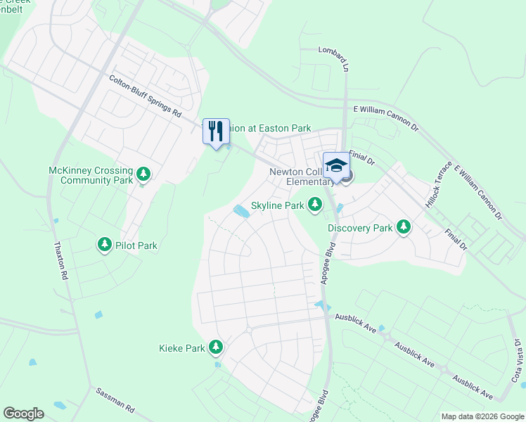 map of restaurants, bars, coffee shops, grocery stores, and more near 7805 Donnelley Drive in Austin