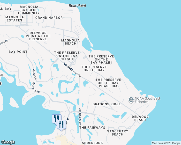 map of restaurants, bars, coffee shops, grocery stores, and more near 3206 Preserve Trail in Panama City Beach