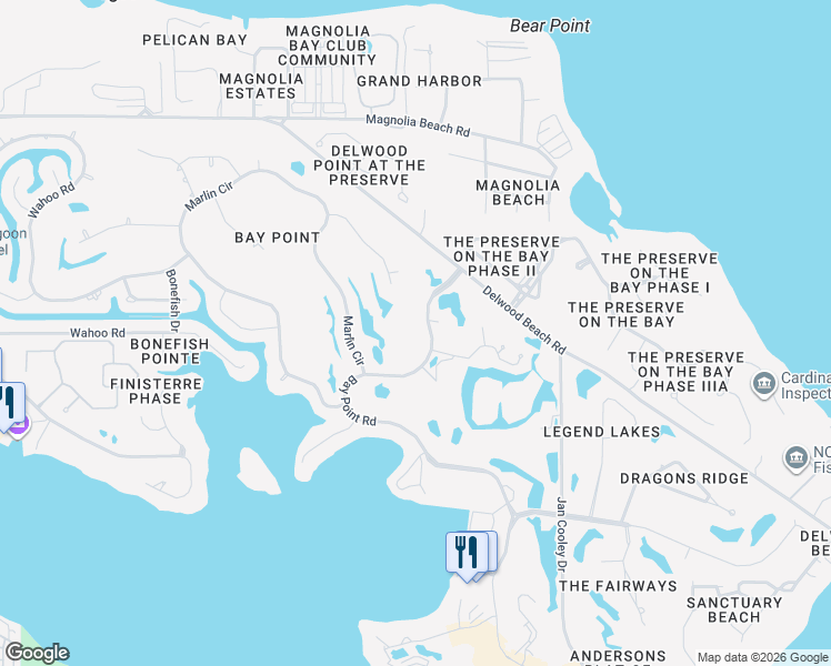 map of restaurants, bars, coffee shops, grocery stores, and more near 4300 Bay Point Road in Panama City Beach