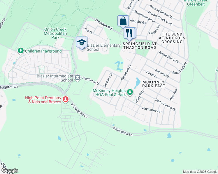 map of restaurants, bars, coffee shops, grocery stores, and more near 8720 Keynes Lane in Austin