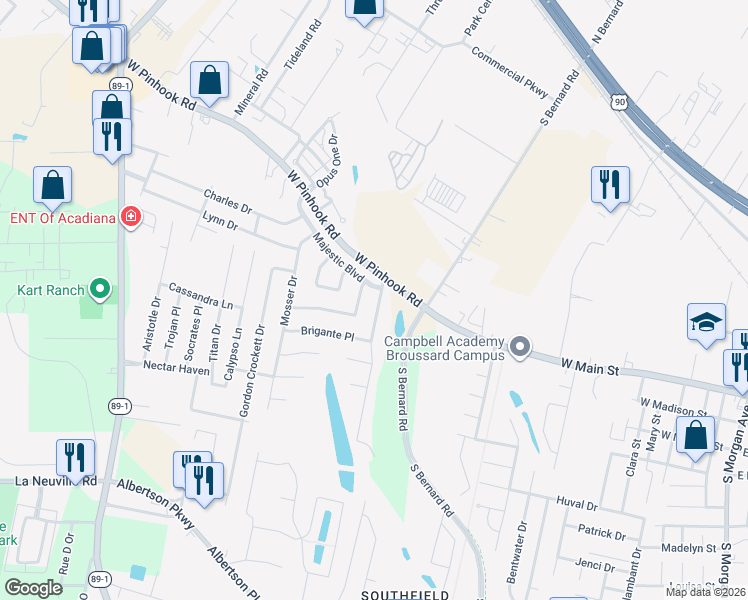 map of restaurants, bars, coffee shops, grocery stores, and more near 102 Thomas Nolan Drive in Lafayette