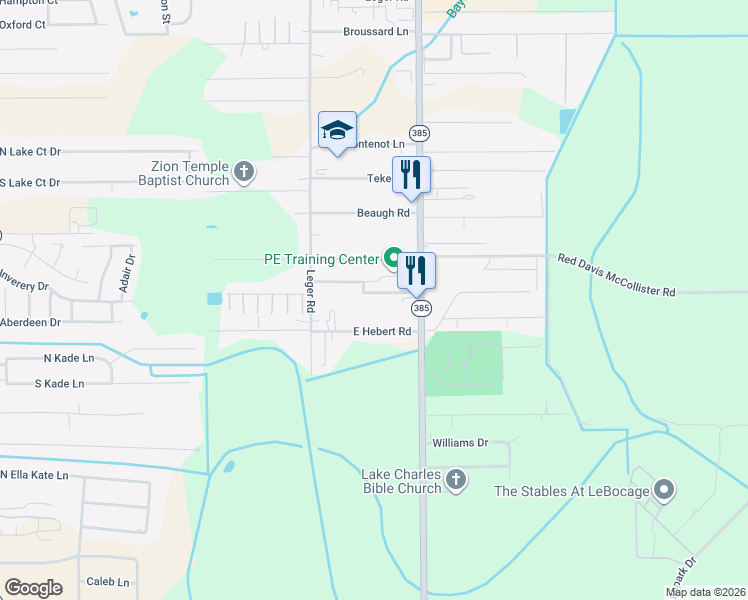 map of restaurants, bars, coffee shops, grocery stores, and more near 500 Fontenot Rd in Lake Charles