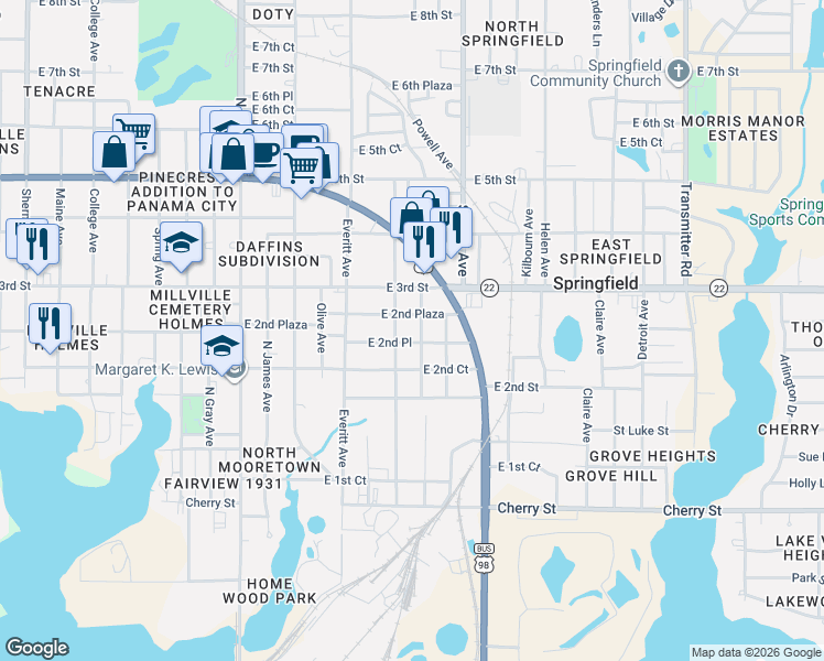 map of restaurants, bars, coffee shops, grocery stores, and more near 229 Central Avenue in Panama City