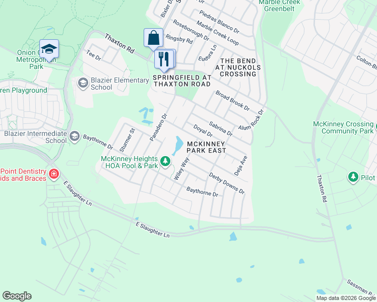 map of restaurants, bars, coffee shops, grocery stores, and more near 8720 Wiley Way in Austin