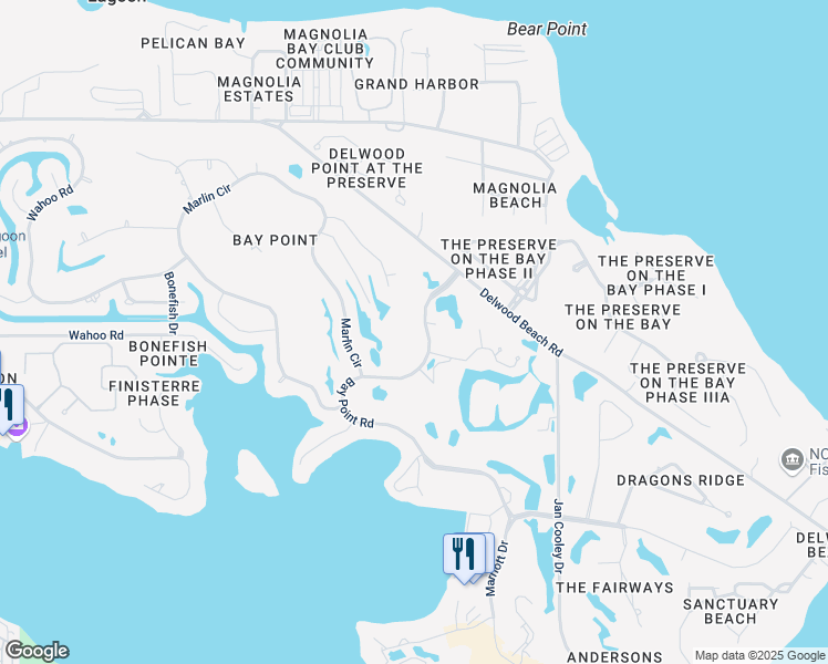 map of restaurants, bars, coffee shops, grocery stores, and more near 4305 Bay Point Road in Panama City Beach