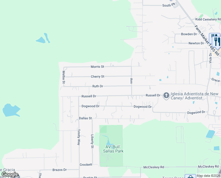 map of restaurants, bars, coffee shops, grocery stores, and more near 21510 Ruth Drive in New Caney