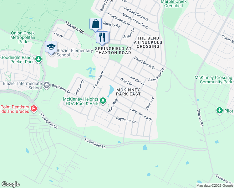 map of restaurants, bars, coffee shops, grocery stores, and more near 8720 Wiley Way in Austin