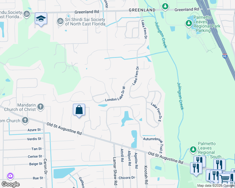 map of restaurants, bars, coffee shops, grocery stores, and more near 5477 London Lake Drive West in Jacksonville