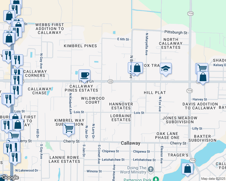 map of restaurants, bars, coffee shops, grocery stores, and more near 6528 State Highway 22 in Panama City