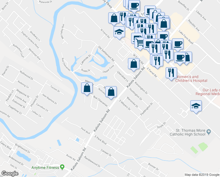 map of restaurants, bars, coffee shops, grocery stores, and more near 114 North Meyers Drive in Lafayette