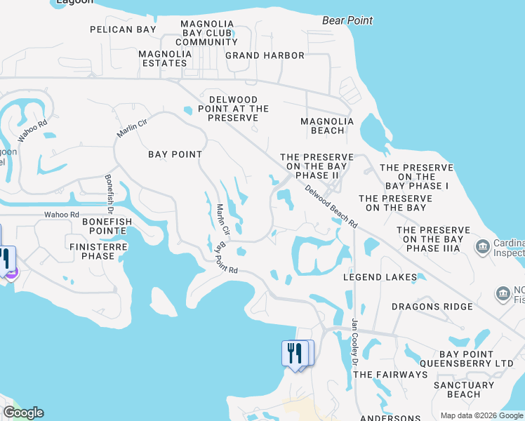 map of restaurants, bars, coffee shops, grocery stores, and more near 4301 Bay Point Road in Panama City Beach
