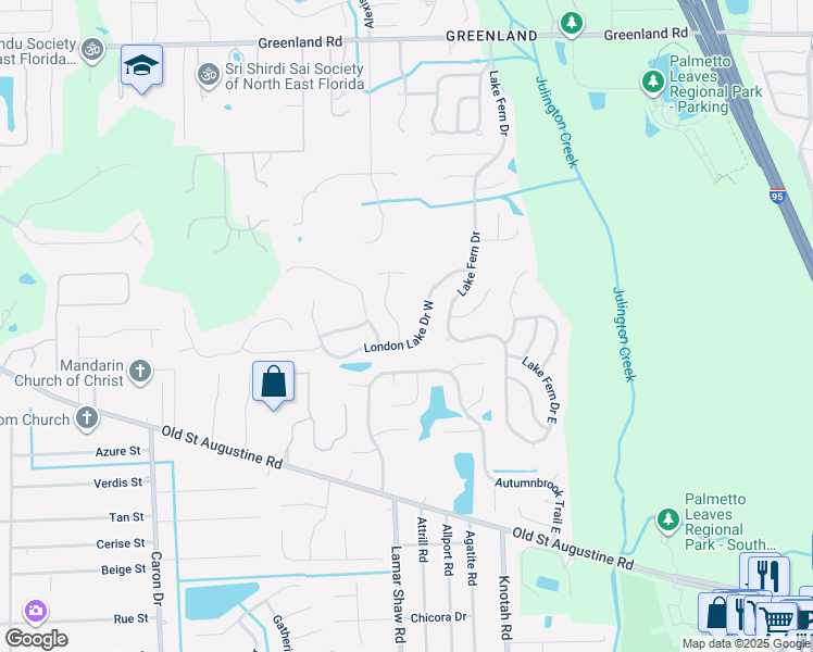 map of restaurants, bars, coffee shops, grocery stores, and more near 5477 London Lake Drive West in Jacksonville