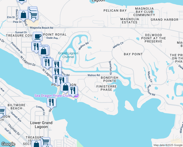 map of restaurants, bars, coffee shops, grocery stores, and more near 515 Wahoo Road in Panama City Beach