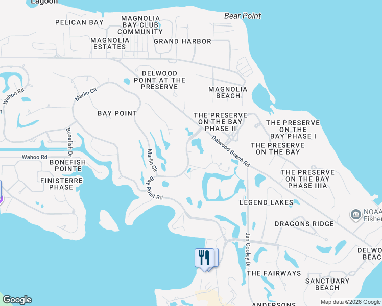 map of restaurants, bars, coffee shops, grocery stores, and more near 4301 Bay Point Road in Panama City Beach